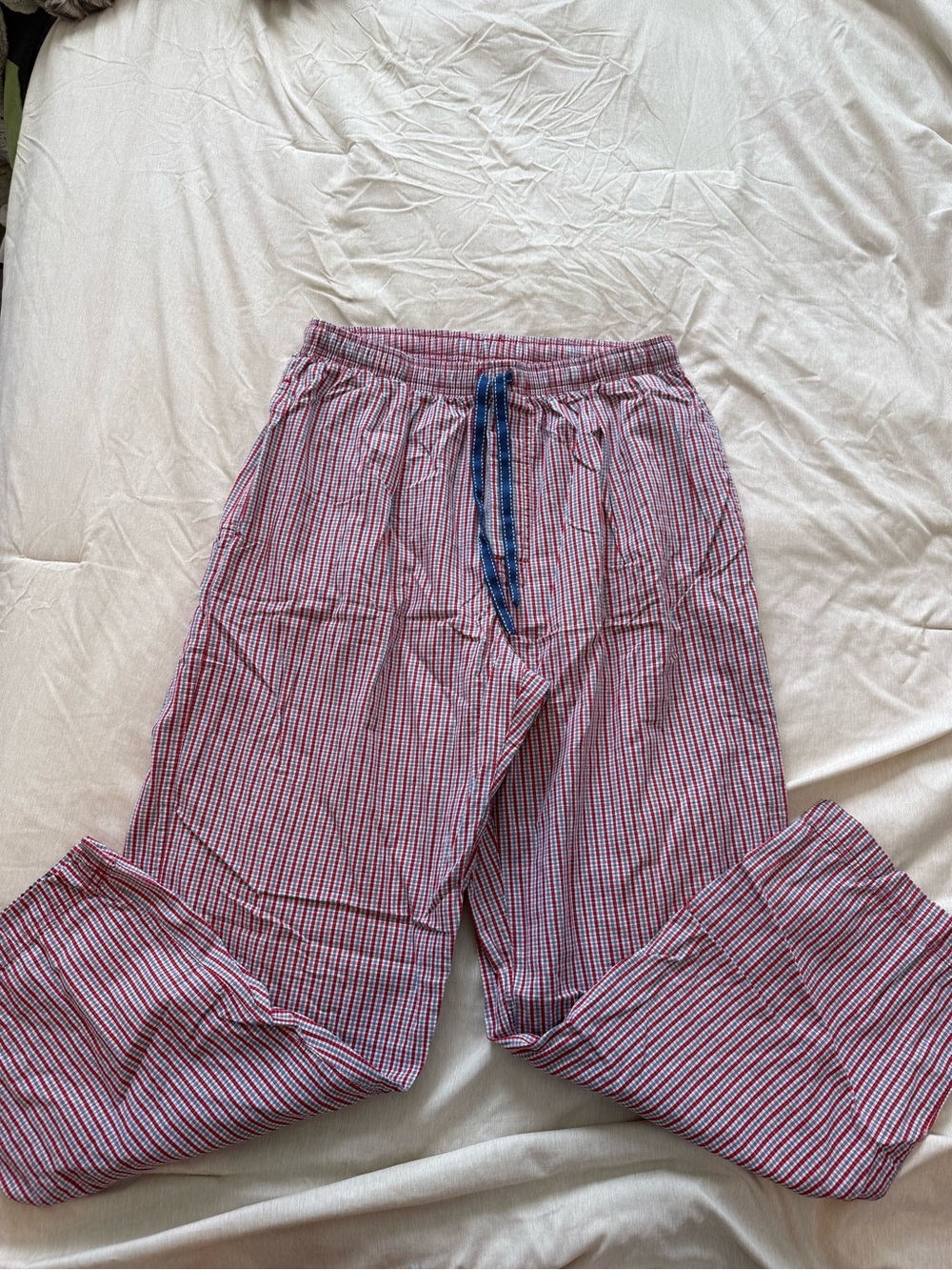 Stafford Red and White Striped Pajama Joggers with Navy Drawstring